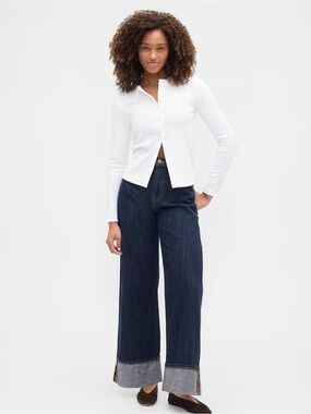 GAP Indigo Wide-Leg Cuffed Jeans for Women